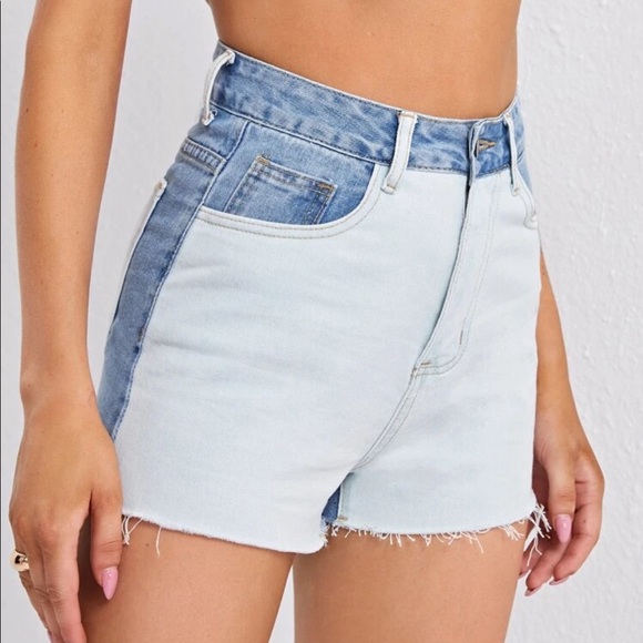 Raw hem color-block denim shorts - Picture 3 of 3